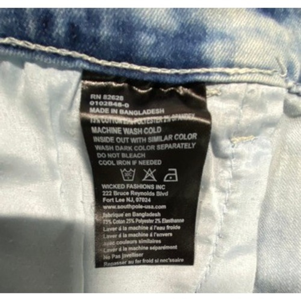Southpole Mens Slim Fit Acid Wash 12" Denim Shorts Light Blue Size 34 Y2K - Picture 11 of 12